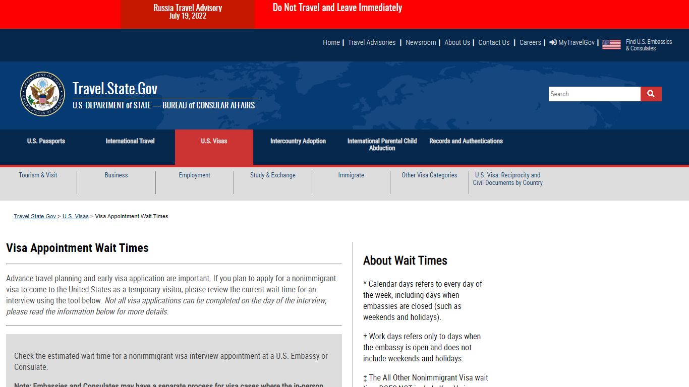 Visa Appointment Wait Times - United States Department of State